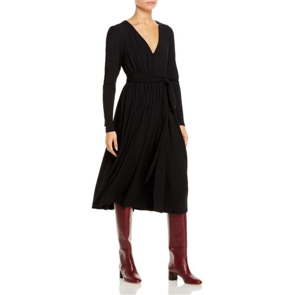 Rebecca Taylor Womens Black V-Neck Knee‎ Length Knit T-Shirt Dress NWT